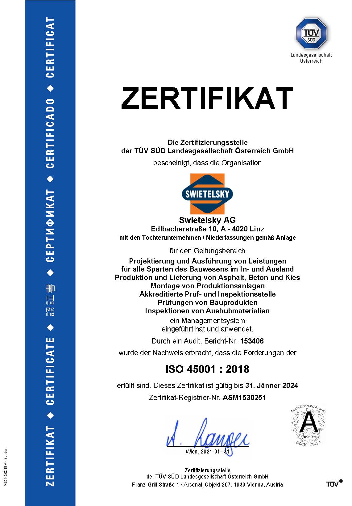 Zertifikat-A4 45001 Haupt+Anlagen Swietelsky_d_Seite_1